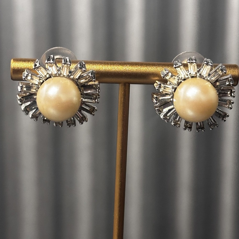 Kenneth Lane Earrings Womens Faux Pearl Rhinestone Starburst Stud Vintage Coutur